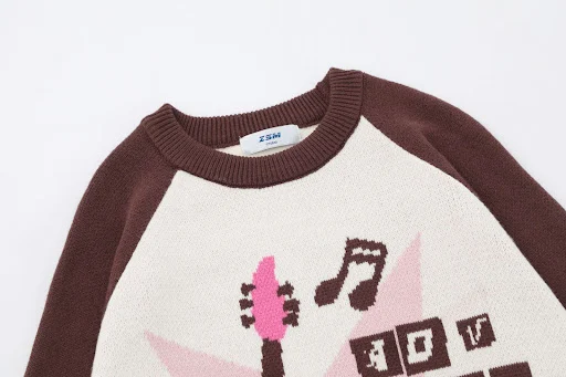 Title 9, Loose Color Matching Jacquard Round Neck Knitte...
