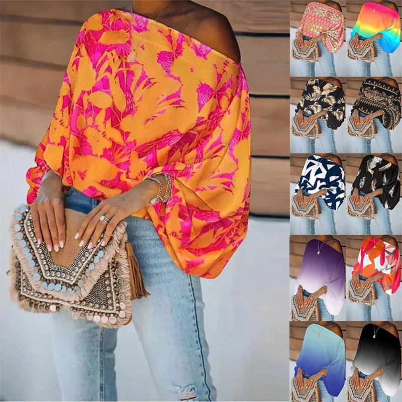 Blusa donna stile europeo e americano con spalle scoperte e taglio ampio. Perfetta per un look casual e alla moda. — foto 30