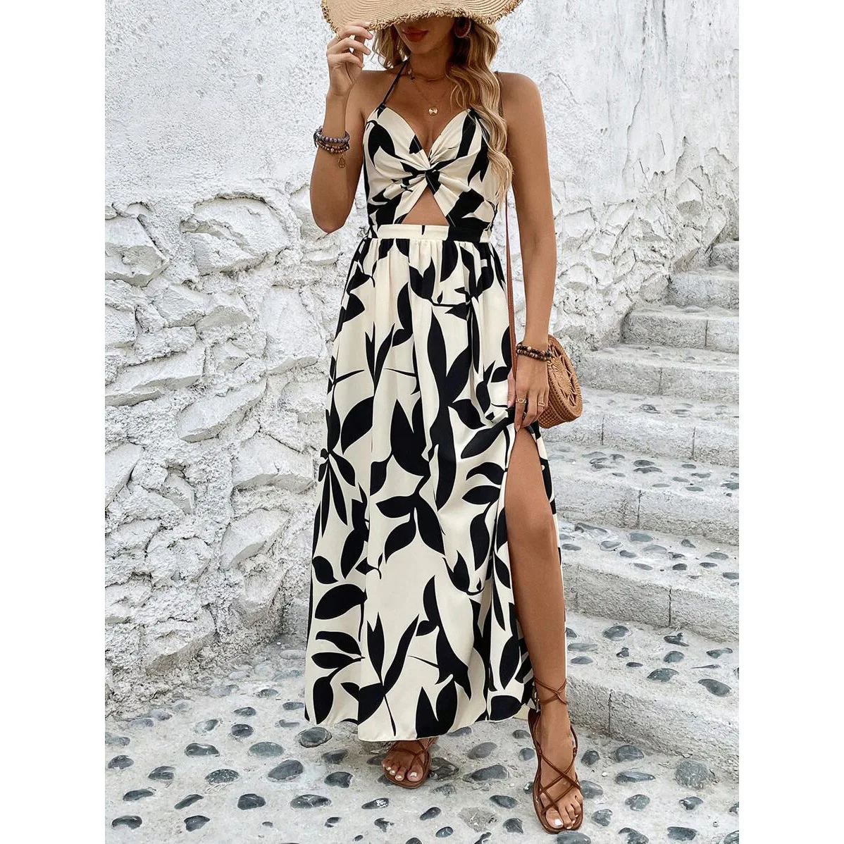 European and American Summer Women's Hollow Pleated Halterneck Printed Dress, a stylish and comfortable choice for warm — photo 17