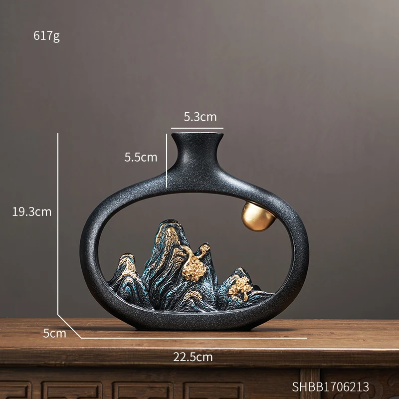 Title 5, Vaso decorativo estilo chinês com vista de mont...