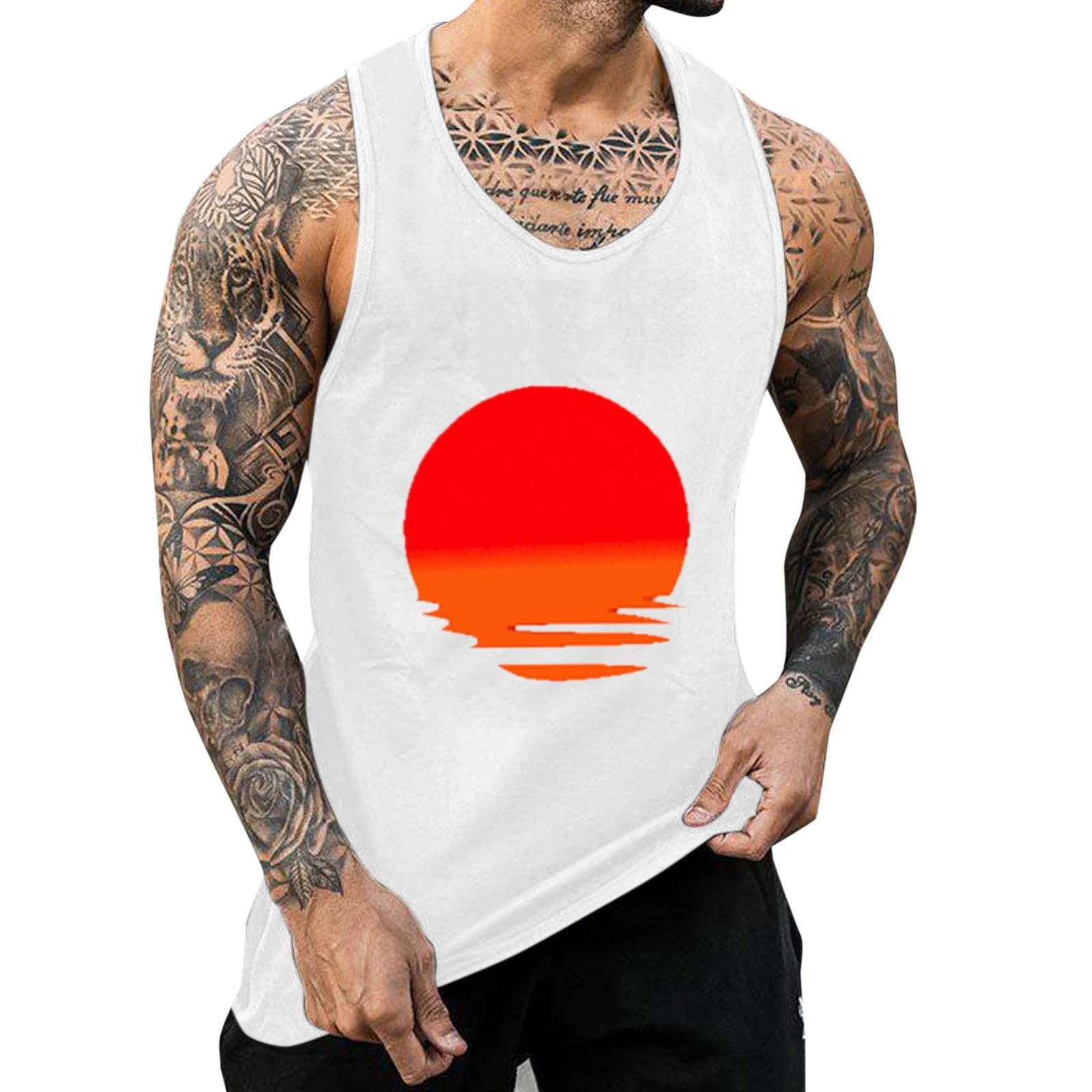 Regata masculina casual solta com estampa digital 3D para férias, leve e arejada, perfeita para o verão e muito confortável. — foto 13