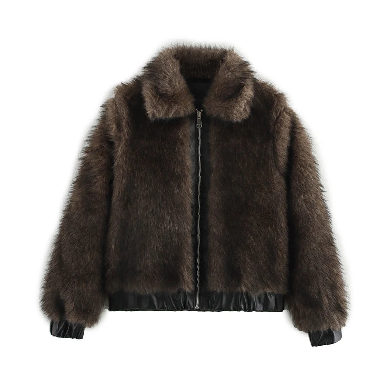 French Plush Leather Stitching Design Versatile Faux Fur Coat. Experience warmth and style. Perfect for any occasion, of — photo 2
