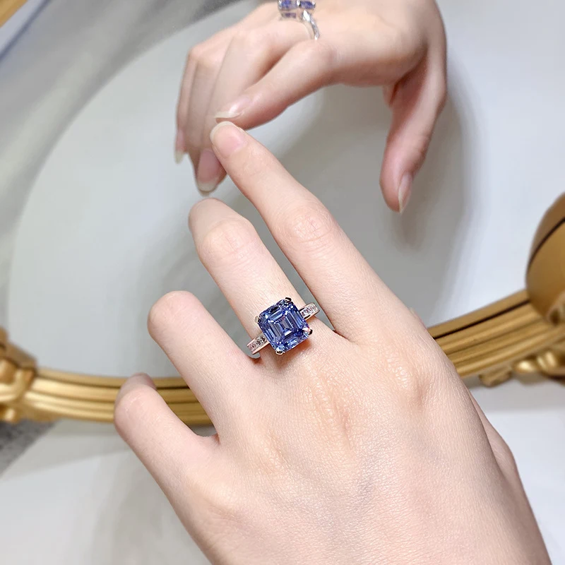 Title 3, Anel de prata S925 com strass de carbono azul-c...