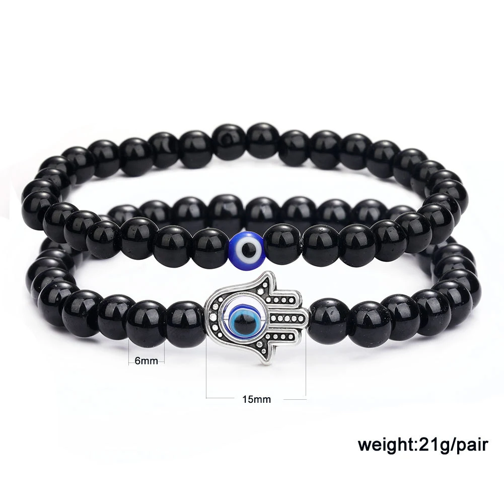 Conjunto Pulseira Olho Grego de 6cm com Contas de Vidro Preto e Esmalte Turquesa. Proteção e Estilo. — foto 2