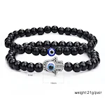 Conjunto Pulseira Olho Grego de 6cm com Contas de Vidro Preto e Esmalte Turquesa. Proteção e Estilo. — foto 2