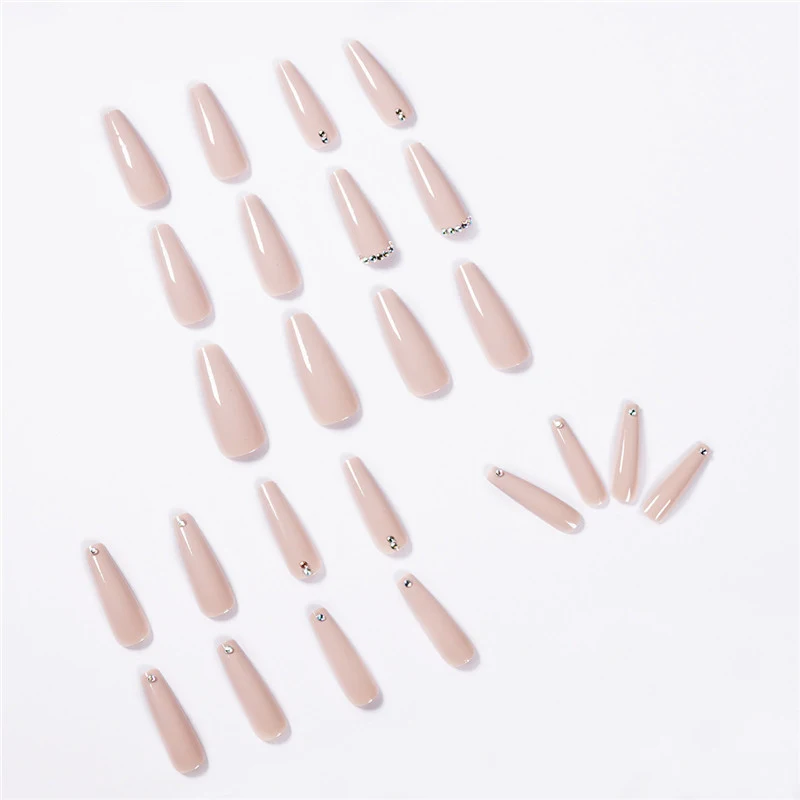 Evaporated Milk Tea Color Full Diamond Long Ballet Wear Nail Finished Nail Patch, Full Cover, Ready to Wear — photo 4