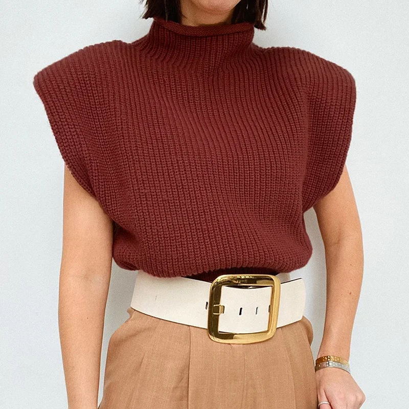 Suéter de cuello alto de manga corta para mujer, top versátil con temperamento elegante, ideal para un look moderno y cómodo. — foto 3