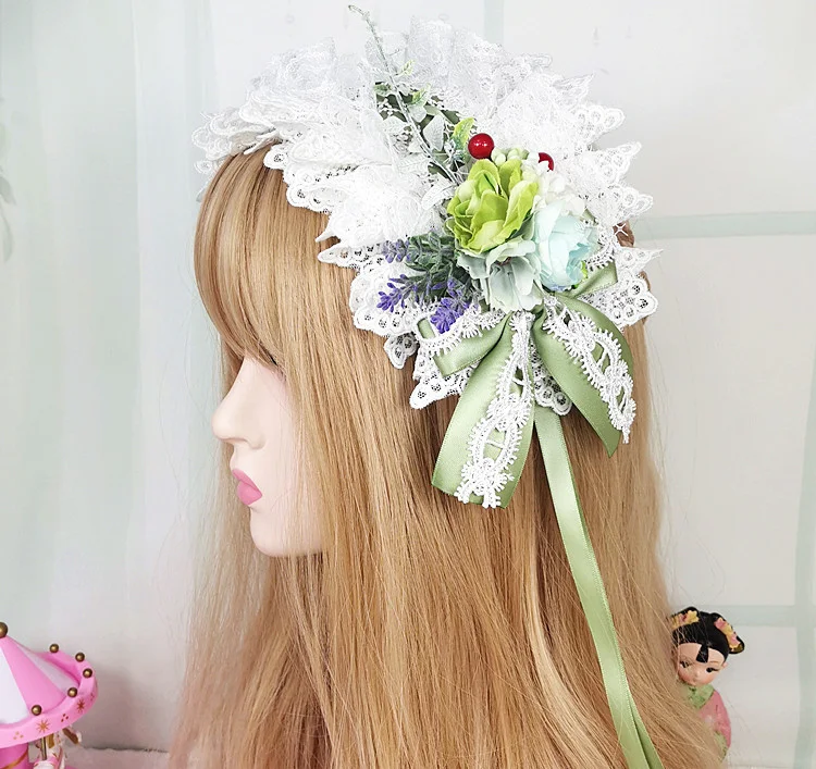 Title 7, Elegant Pastoral Lace Hair Ornament With Bow Ha...