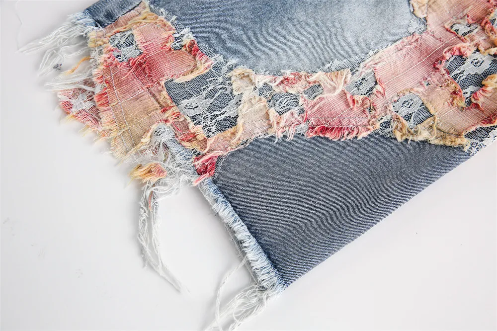 Title 6, Pantaloncini denim uomo con patchwork a contras...