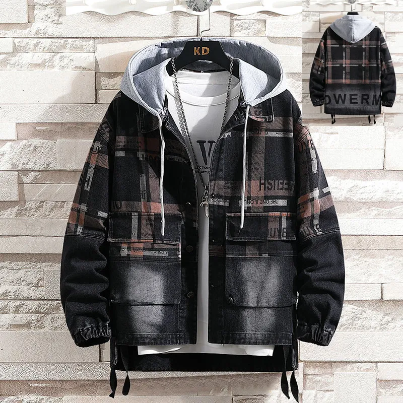 Giacca denim da uomo casual con cappuccio, alla moda. Confortevole, versatile e perfetta per un look informale e alla moda in ogni occasione. — foto 4