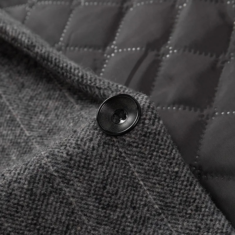 Title 6, Mens medium length striped woolen lapel coat. ...