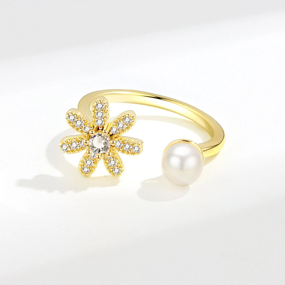 Anel feminino com flor de pérola e zircônia micro incrustada, design elegante e delicado, perfeito para realçar sua beleza. — foto 7