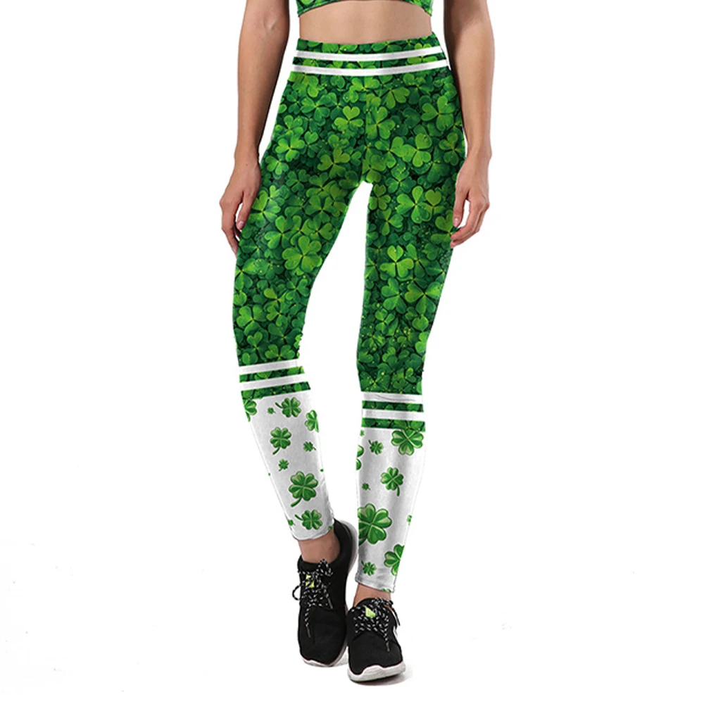 Conjunto de ioga feminino para o Dia de São Patrício com estampa digital, top sem mangas e calças, ideal para treinos e celebrações. — foto 4
