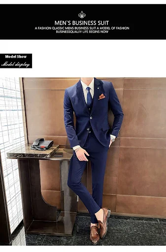 Title 14, Casual Single Row Buckle Mens Suit Three-piece...