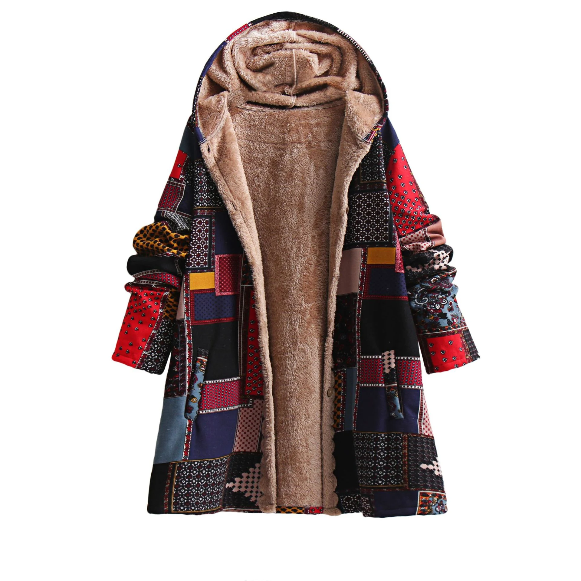 Autumn and Winter Ethnic Style Cotton-padded Coat Hooded Cotton Jacket Fleece-lined Baggy Coat for warmth and comfort, a — photo 4