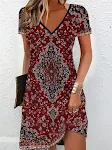 Vestido camiseta feminino estampado decote em V mini vestido moda ativa diário manga curta reparo regular — foto 7