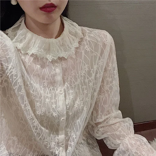 Title 1, Embroidered lace shirt for women, offering an e...