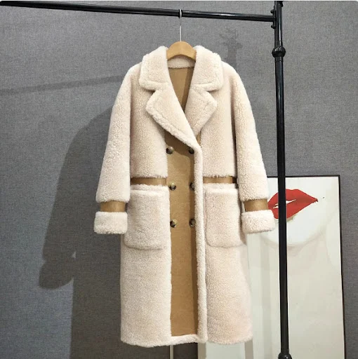 Title 9, Double Breasted Lamb Fur Coat, Luxurious Warmth...
