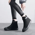 All Black High Top Canvas Shoes for Outdoor Sports, Hiking, and Camouflage. Wild High Waist Martin Boots in Pure Black. — photo 2