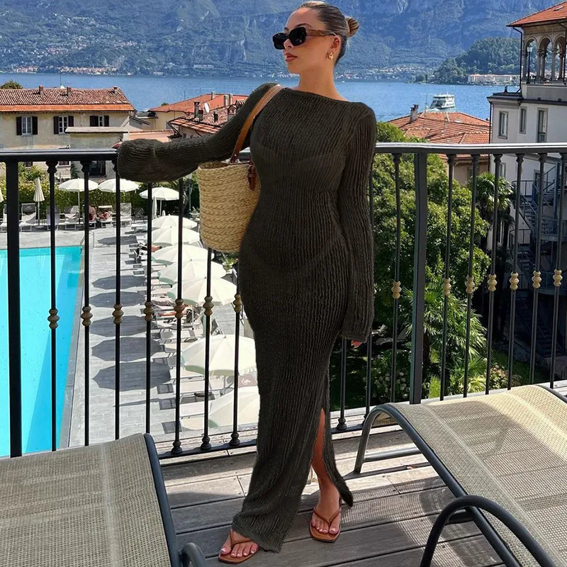 Title 13, Autumn Hot Girl Slim Texture Fabric Backless Dress
