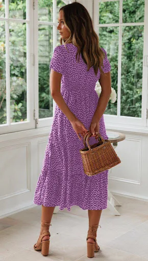 Title 37, Square Collar Short Sleeve Dress Summer Puff Fl...