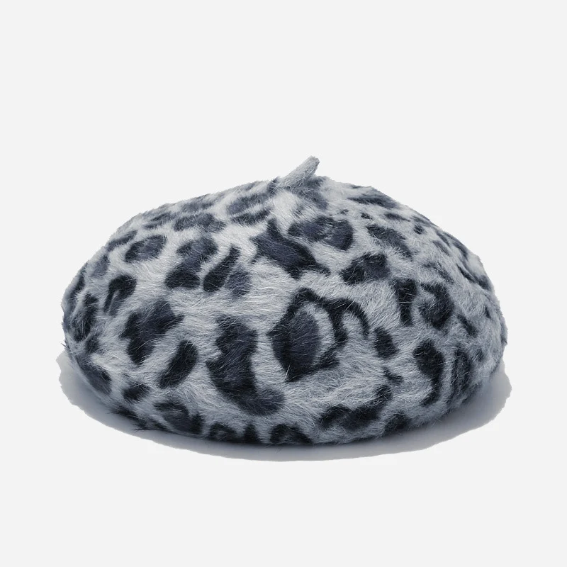 Title 7, Rabbit Fur Beret Print Leopard Painter Hat Warm...