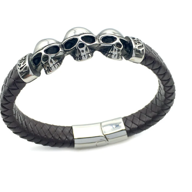 Title 6, Bracelet Hip Hop Rock Homme Tête de Mort Noir M...