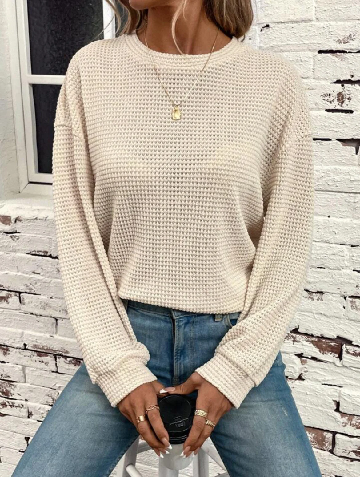 Title 3, Womens Wear Round Neck Knitted Loose Long Slee...