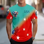 T-shirt Uomo Estate Contrasto Colore Girocollo Poliestere Manica Corta Stampa Leggero e Traspirante per un Comfort Quotidiano — foto 13