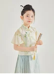 Traditionelles zweiteiliges Set für Mädchen im chinesischen Stil, kurze Ärmel und Pferd-Gesicht-Rock, bequeme Kinderkleidung. — foto 21
