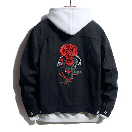 Title 3, Black Rose Embroidered Denim Jacket, a stylish ...