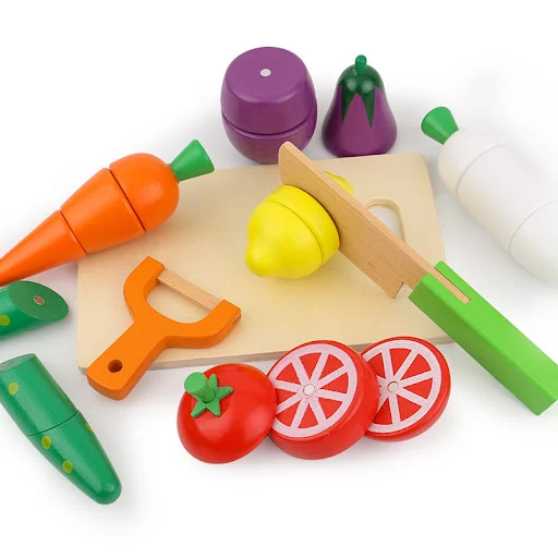 Title 1, Wooden magnetic fruit and vegetable cutting toy...