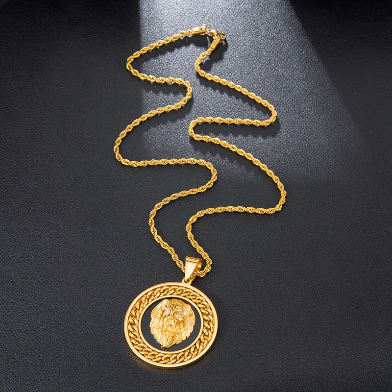 Pingente de cabeça de leão para homens e mulheres, aço inoxidável dourado ou prateado, símbolo de força e proteção, presente ideal. — foto 3