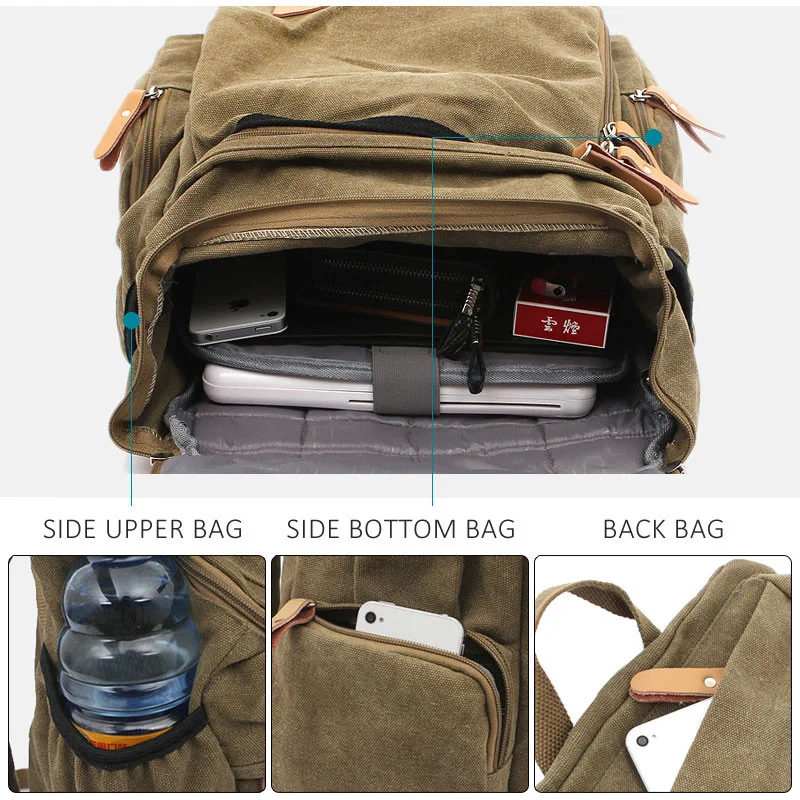 Mochila de lona masculina estilo universitário grande capacidade bolsa escolar para estudantes espaçosa e resistente ideal para livros e materiais. — foto 7