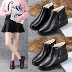 Sapatos de couro forrados com lã para mulheres de meia-idade, acolchoados com algodão, sola reta e design confortável e quente. — foto 5