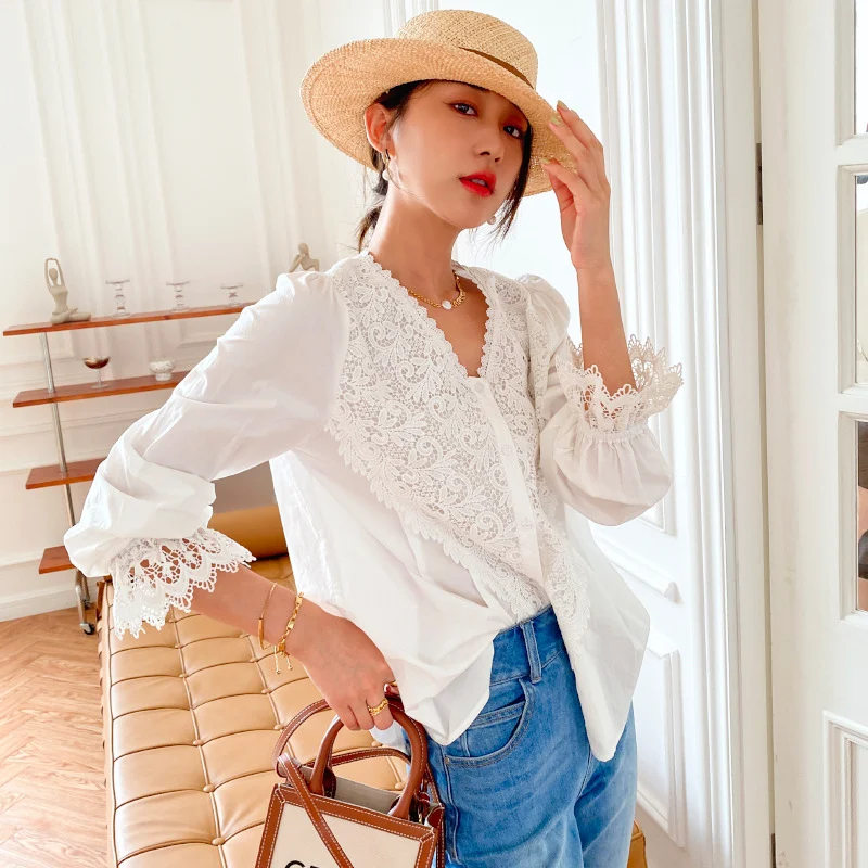 Title 9, French Design Womens Lace Shirt Temperament Bl...