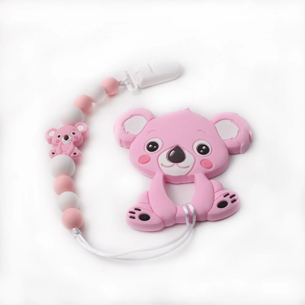 Conjunto mordedor de silicone koala com corrente antiqueda para bebês, alivia a gengiva e evita perdas, seguro e divertido para seu pequeno! — foto 3
