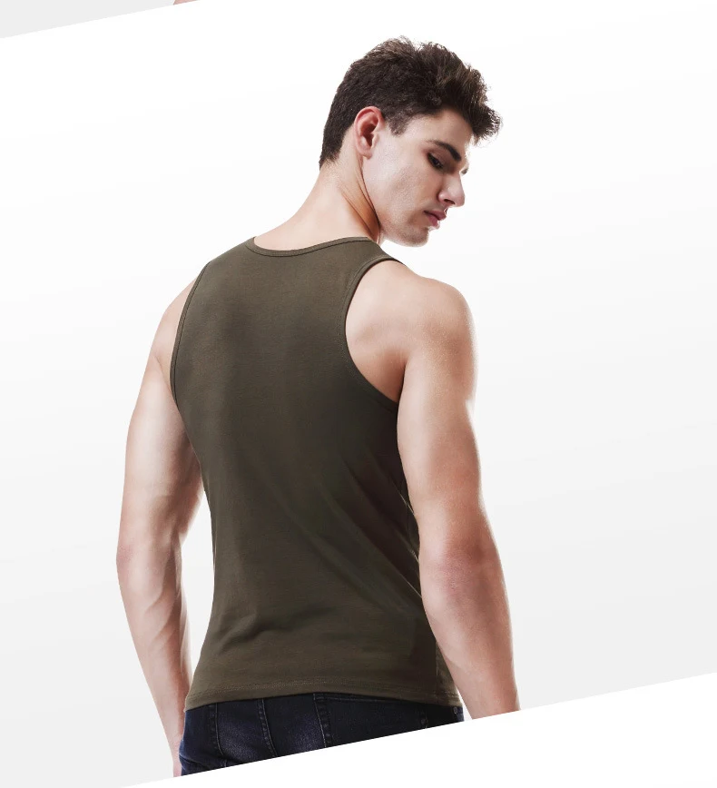 Regata esportiva de algodão masculina Camiseta sem mangas para treino Camada base leve e respirável para academia e atividades físicas — foto 11