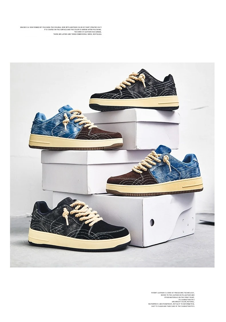 Men's Leisure Denim Board Shoes Lace-up Flats Skateboard Comfortable and stylish shoes perfect for skateboarding and eve — photo 9