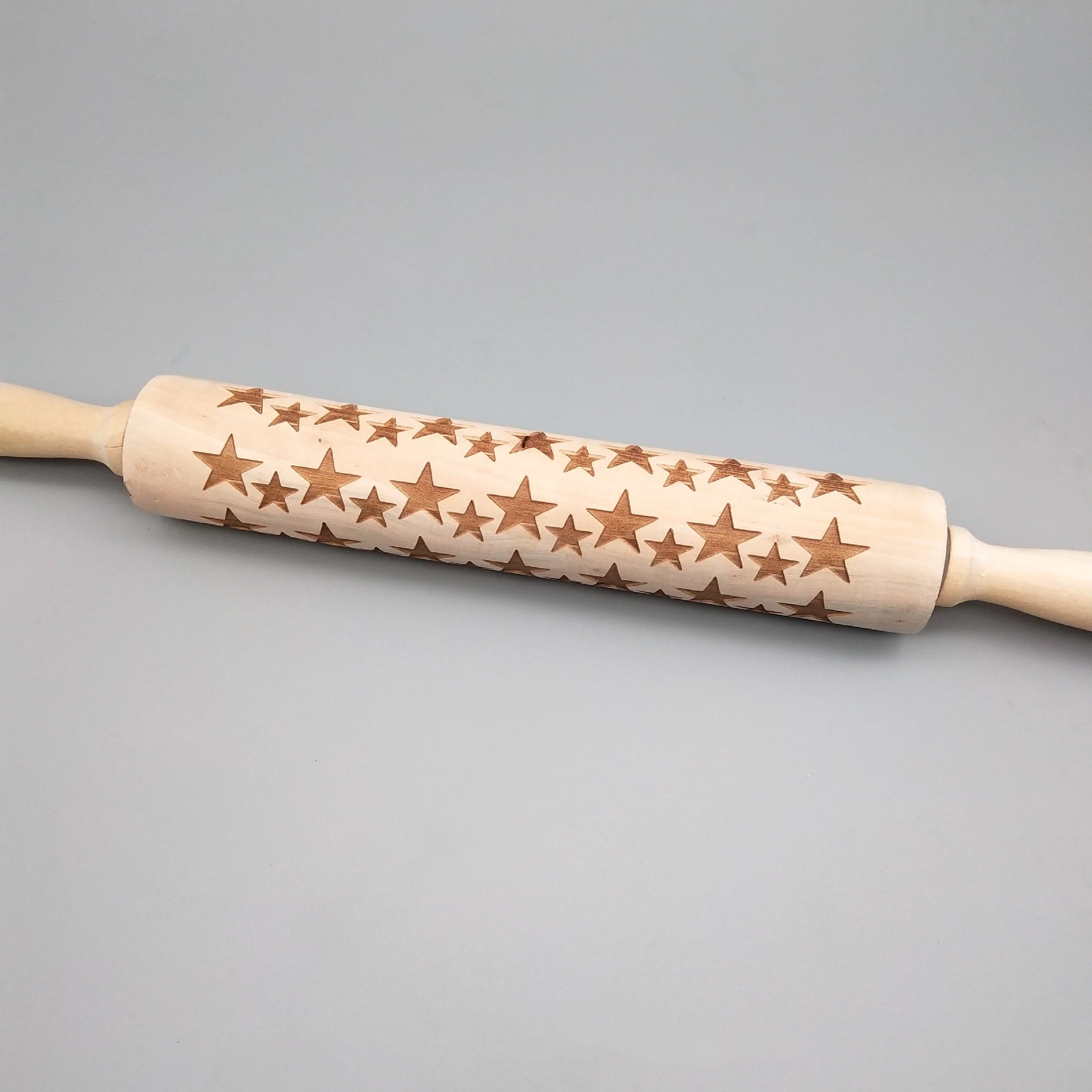 Christmas Reindeer Snowflake Pine Print Wooden Rolling Pin perfect for creating festive cookies and baked goods with hol — photo 7