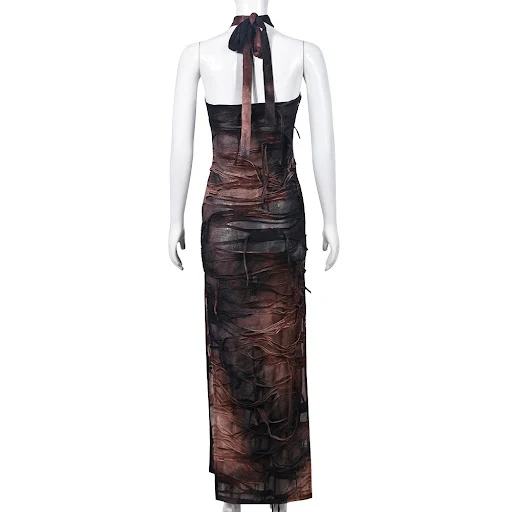 Title 18, Summer Sleeveless Backless Slit Tie-dye Dress W...