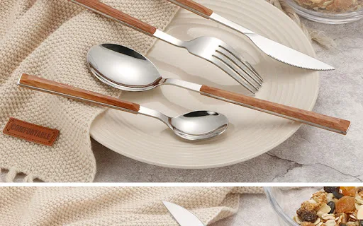 Title 7, Stainless Steel Imitation Wooden Handle Cutlery...