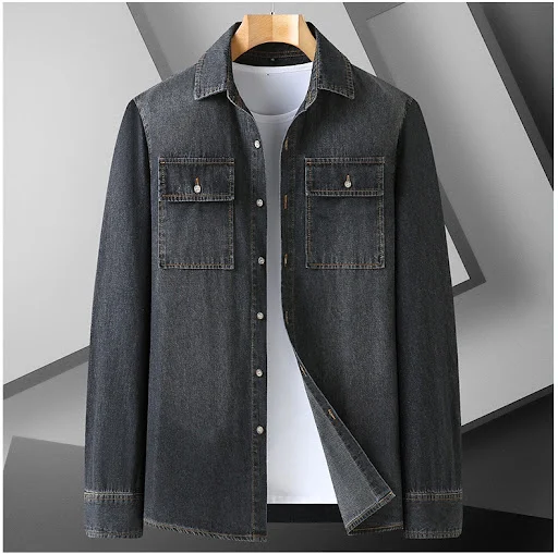 Title 17, Camisa Jeans Manga Longa Casaco Casual Conforto...