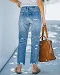 Calças jeans retas nove peças azul claro femininas Estilo casual europeu e americano Conforto e elegância para o dia a dia — foto 5
