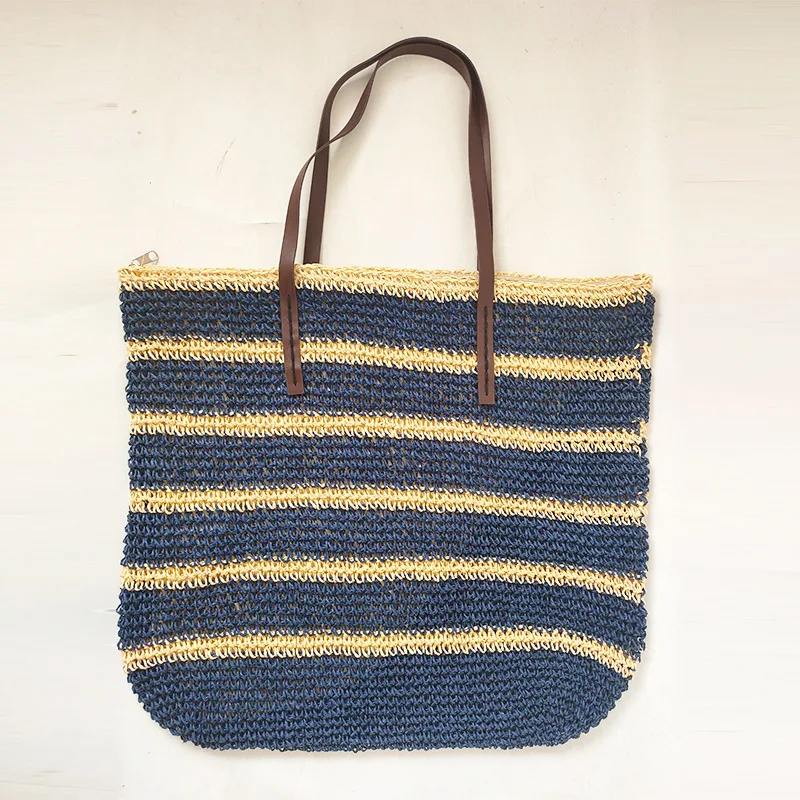 Striped Color Matching Crochet Beach Bag, Large Capacity Shoulder Bag for carrying all your essentials to the beach in s — photo 1