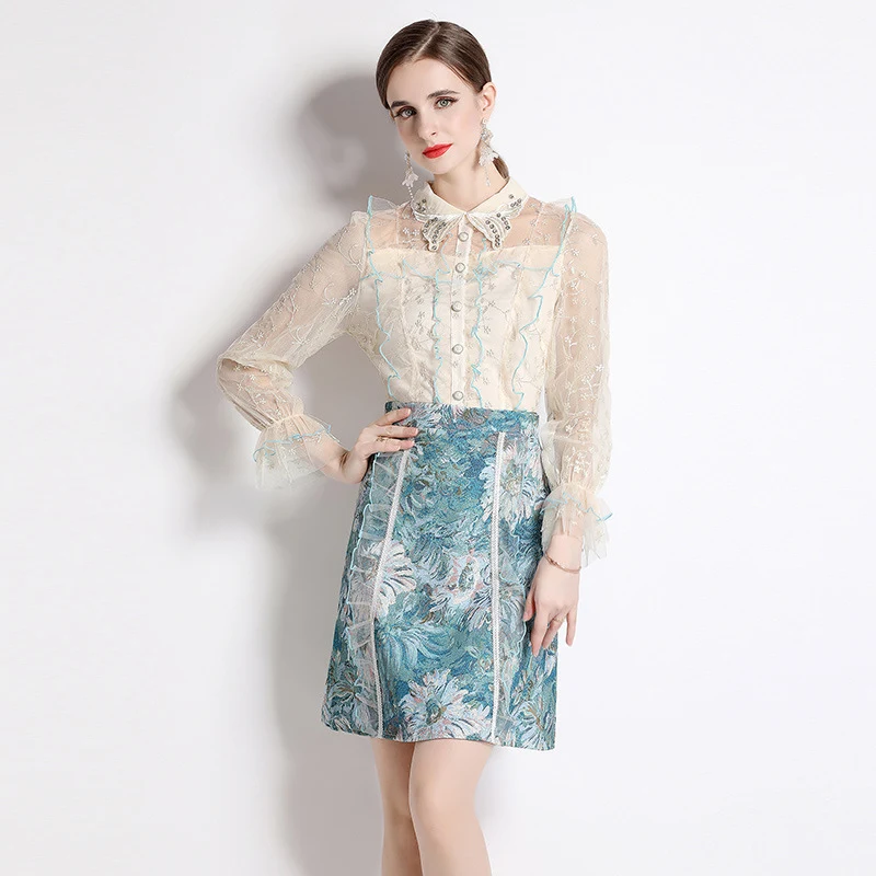 Title 6, Mesh Gold Thread Embroidery Beads Long Sleeve S...