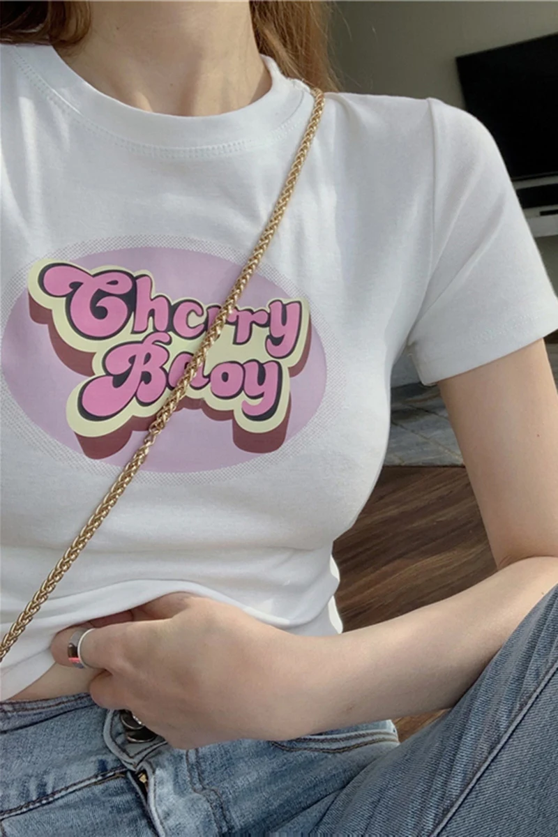 Süßes und süßes T-Shirt mit Buchstabendruck für Damen, Sommer — foto 2