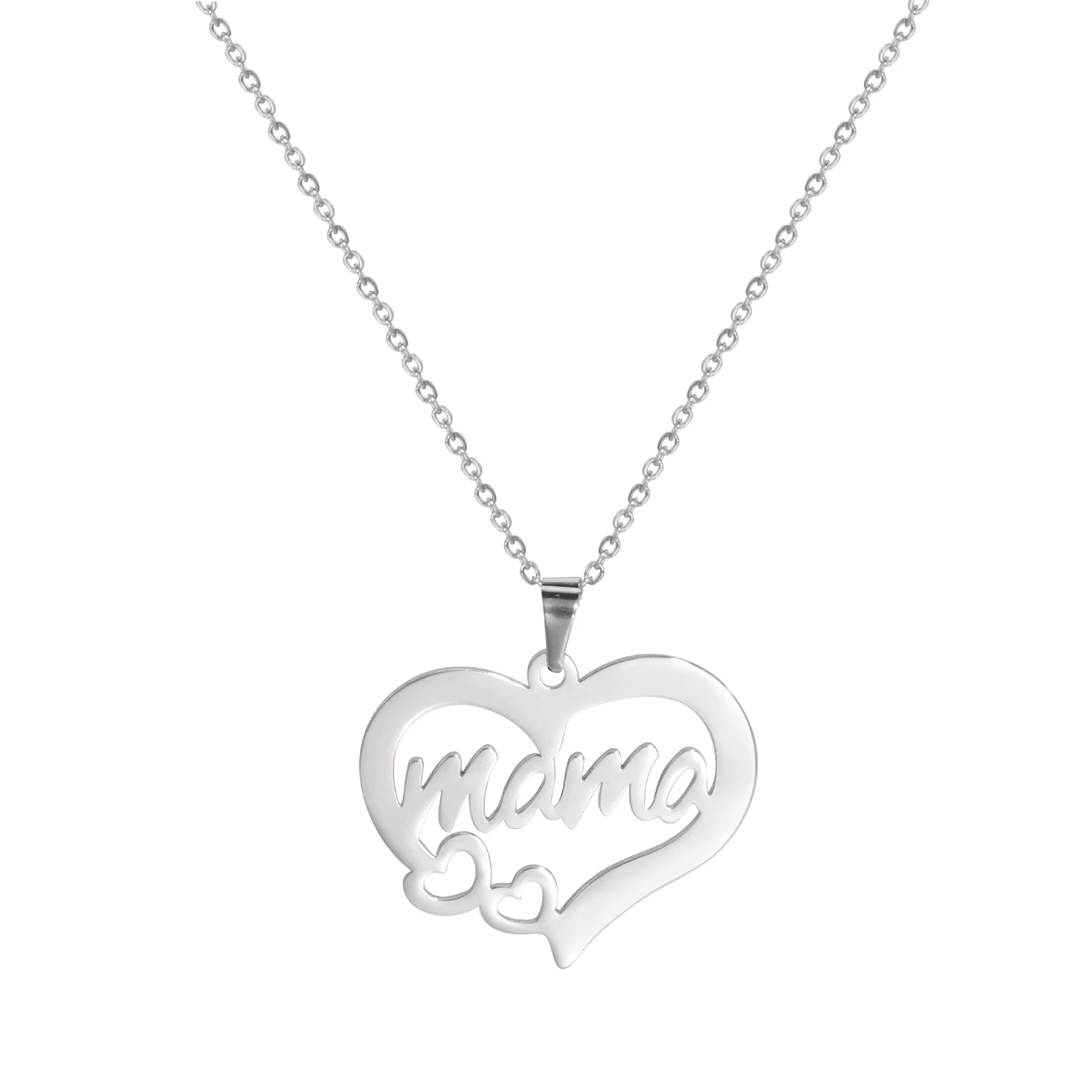 Colar de aço inoxidável com padrão de letras Hollow Heart Mama, presente especial para mães, duradouro e elegante, uso diário. — foto 14