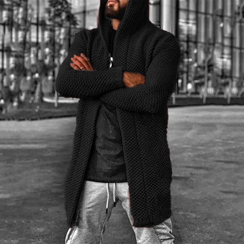 Men's solid color hooded sweater coat cardigan, a comfortable and stylish outerwear choice, perfect for layering and eve — photo 4