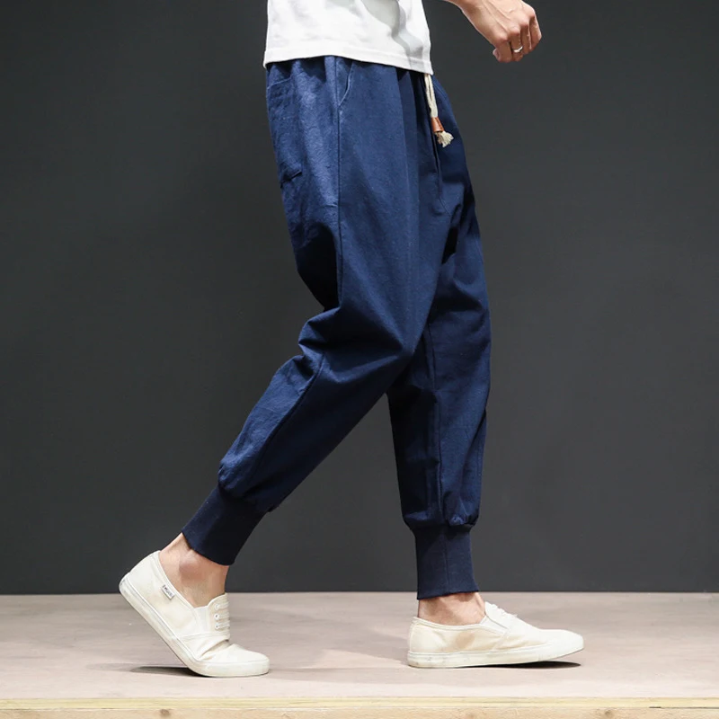 Japanse katoenen en linnen herenbroek met haremstijl, 7/8 lengte, casual en comfortabel voor dagelijks gebruik. — foto 5